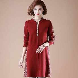 春 コーデ レディース ファッション オシャレ カワイイ シンプル きれいめ ナチュラル 上品カジュアル 婦人服 ワンピース レイヤリング シャツ ミドル丈 セーター 服 干支 赤 ニット