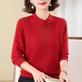 春 コーデ レディース ファッション オシャレ カワイイ シンプル きれいめ ナチュラル 上品カジュアル 婦人服 服 ニット シャツ セーター 干支 赤 トップス
