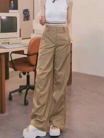 レディース ファッション 服 オシャレ カワイイ シンプル 大人カワイイ 大きいサイズ カーキ ハイウエスト ストレート ワイド レッグ カジュアル パンツ 秋 スリム フロア レングス