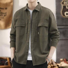 秋冬 コーデ メンズ 服 シンプル ファッション オシャレ 大人 かっこいい 大きいサイズ ストリート 紳士服 ワークシャツ ゆったり 茶色 トップス カジュアル ジャケット シャツ
