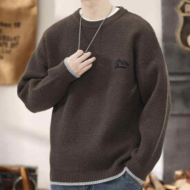 秋冬 コーデ メンズ 服 シンプル ファッション オシャレ 大人 かっこいい 大きいサイズ ストリート 紳士服 茶 セーター 長袖 ラウンドネック スウェットシャツ パーカー シャツ バカンス バケーション ツーピース コート トップス