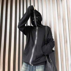 秋冬 コーデ メンズ 服 シンプル ファッション オシャレ 大人 かっこいい 大きいサイズ ストリート 紳士服 アメリカン マスク メタルジッパー シャークヘッド フード付き カーディガン スウ