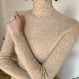 春 コーデ レディース ファッション オシャレ カワイイ シンプル きれいめ ナチュラル 上品カジュアル 婦人服 ファースト ライン セミ タートルネック セーター スリム フィット シームレス シャツ 長袖 防寒