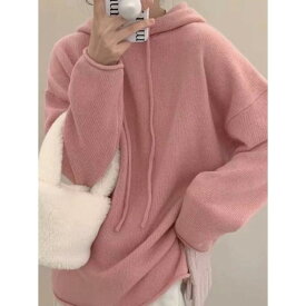 春 コーデ レディース ファッション オシャレ カワイイ シンプル きれいめ ナチュラル 上品カジュアル 婦人服 フード付き プルオーバー 長袖 ウール ニット レイヤリング シャツ セーター パーカー