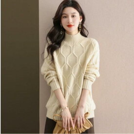 春 コーデ レディース ファッション オシャレ カワイイ シンプル きれいめ ナチュラル 上品カジュアル 婦人服 ハーフ タートルネック セーター カジュアル ゆったり インナートップ 厚手 防寒