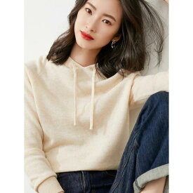 春 コーデ レディース ファッション オシャレ カワイイ シンプル きれいめ ナチュラル 上品カジュアル 婦人服 フード付き スウェットシャツ セーター ニット 薄手 アウター プルオーバーパーカー