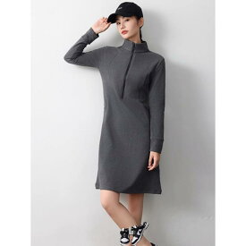 春 コーデ レディース ファッション オシャレ カワイイ シンプル きれいめ ナチュラル 上品カジュアル 婦人服 ハイエンド カジュアル スウェットシャツ ドレス スタンドカラー ハーフ ジッパー シンプル