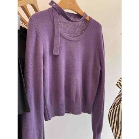 春 コーデ レディース ファッション オシャレ カワイイ シンプル きれいめ ナチュラル 上品カジュアル 婦人服 ホルターネック ストリーマー 長袖 セーター ハイエンド シャツ トップス