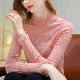 春 コーデ レディース ファッション オシャレ カワイイ シンプル きれいめ ナチュラル 上品カジュアル 婦人服 ハーフ タートル カラー シャツ 長袖 スリム ウエスタン ニット セーター