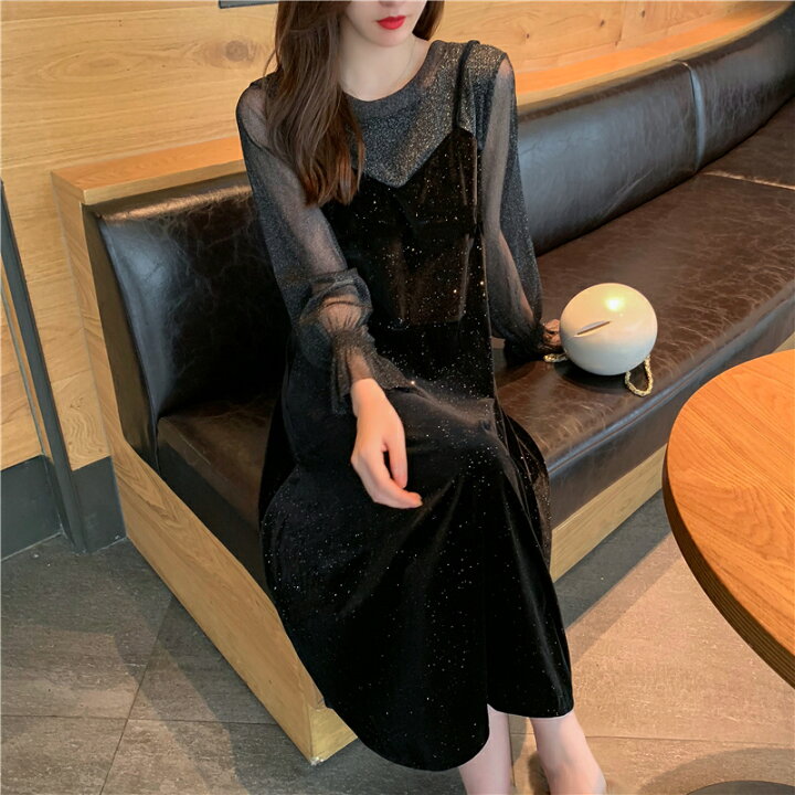 楽天市場 シースルーロングキャミワンピース パーティードレス ワンピース 結婚式 披露宴 卒業式 入学式 発表会 二次会 フォーマル 代 30代 40代 大人 レディース ロング丈 ひざ下 長袖 秋 冬 Lideel リデール