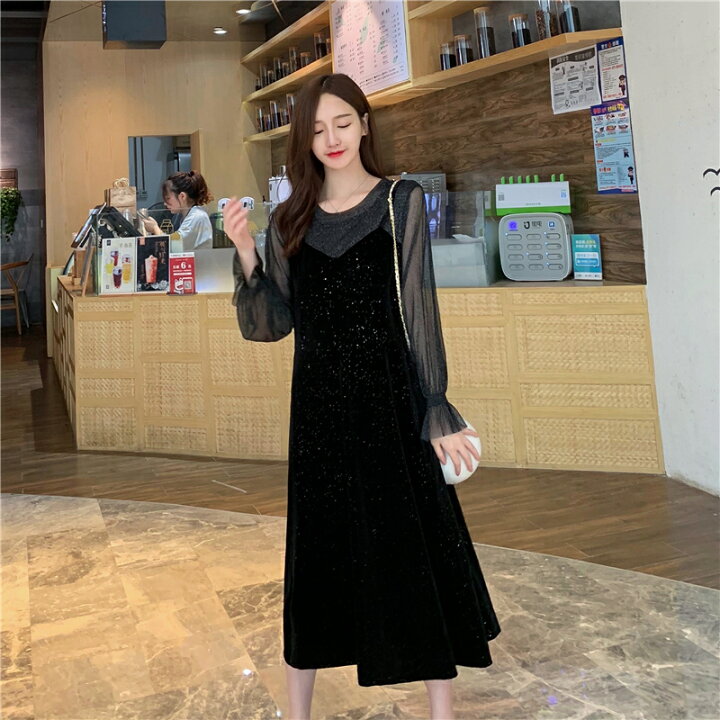 楽天市場 シースルーロングキャミワンピース パーティードレス ワンピース 結婚式 披露宴 卒業式 入学式 発表会 二次会 フォーマル 代 30代 40代 大人 レディース ロング丈 ひざ下 長袖 秋 冬 Lideel リデール