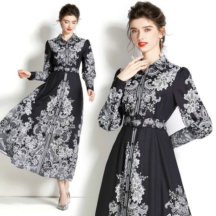 楽天市場】長袖オープンカラーロングワンピース □ ワンピース 結婚式  