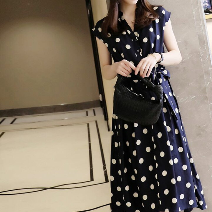 楽天市場】ノースリーブドット柄ロングワンピース □ ワンピース 結婚 