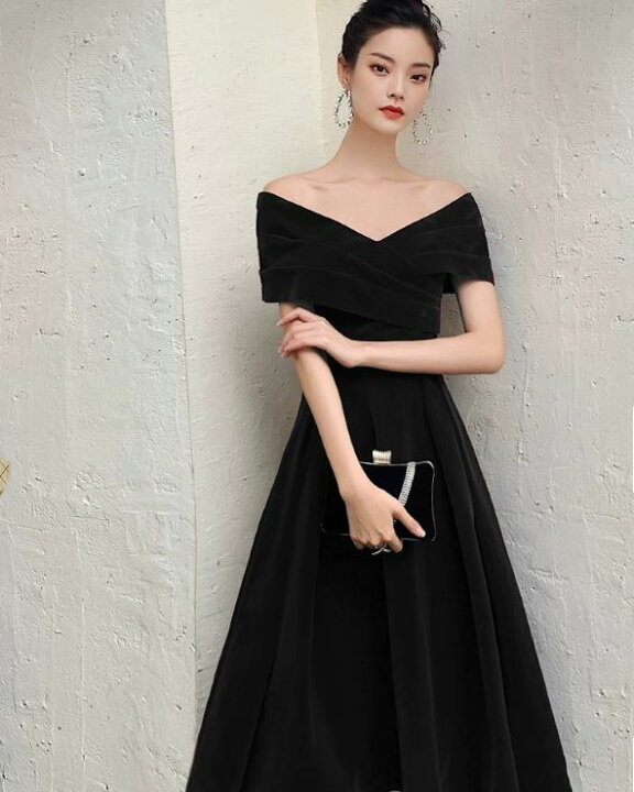 楽天市場】オフショルダーAラインワンピ―ス □ パーティードレス 結婚 