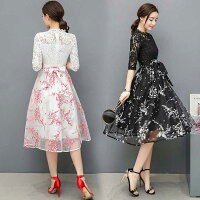 デートにぴったりの一着♪レーストップ×フラワースカートワンピース■ワンピース結婚式ワンピ二次会入学式入園式卒業式大人上品OLパーティードレスドレスフォーマルレディースミディアム丈5分袖・7分袖花柄レース春夏秋冬【8000円以上送料無料】