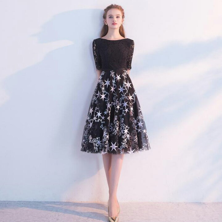 楽天市場 レース切り替え星柄スカートワンピース ワンピース 結婚式 ワンピ 二次会 入学式 入園式 卒業式 大人 上品 Ol パーティードレス ドレス フォーマル レディース ミディアム丈 ひざ丈 半袖 レース 春 夏 秋 冬 Lideel リデール