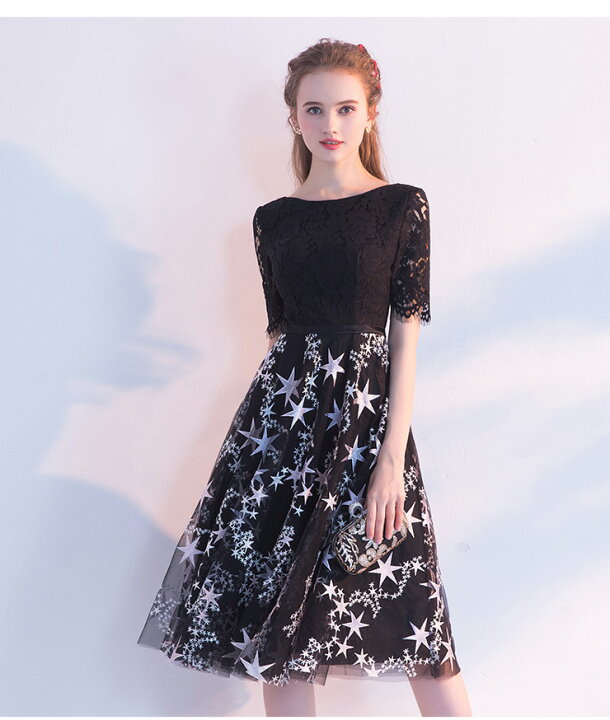 楽天市場 レース切り替え星柄スカートワンピース ワンピース 結婚式 ワンピ 二次会 入学式 入園式 卒業式 大人 上品 Ol パーティードレス ドレス フォーマル レディース ミディアム丈 ひざ丈 半袖 レース 春 夏 秋 冬 Lideel リデール