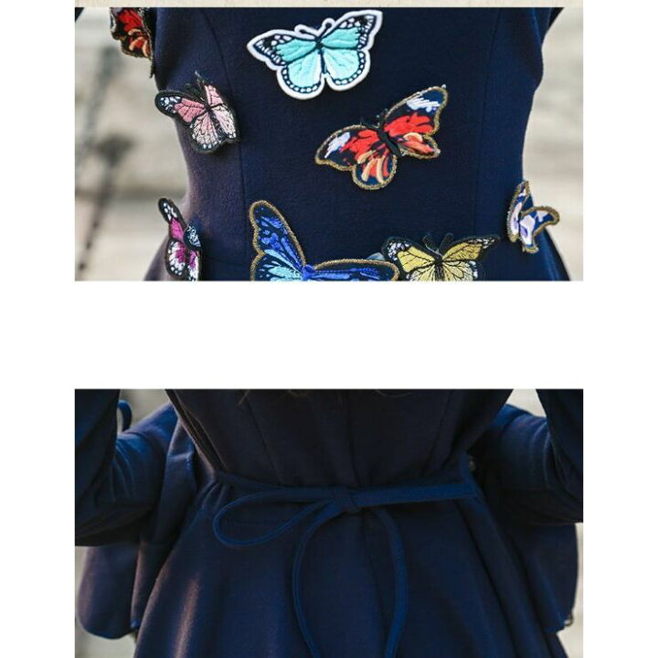 楽天市場】蝶刺繍フレアスリーブ長袖ロングワンピース □ ワンピース  