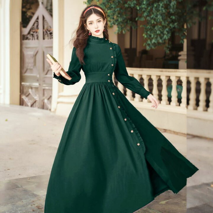 楽天市場】フリルクラシカルロングワンピ—ス □ ワンピース 結婚  