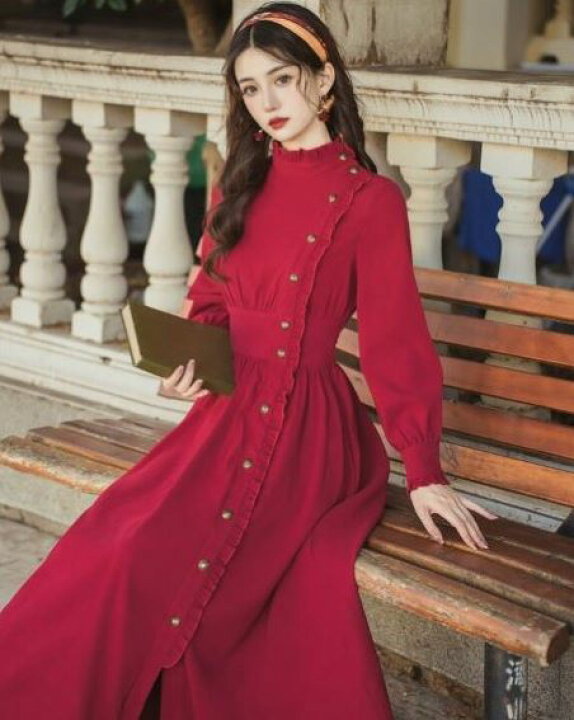 楽天市場】フリルクラシカルロングワンピ—ス □ ワンピース 結婚式  