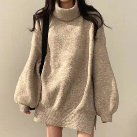 オーバーサイズタートルネックワンピース ■ ニット Knit トップス セーター Sweater レディース 春 夏 秋 冬