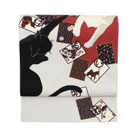 WAKKA 京袋帯 「いろはにこねこ」 ■ 日本製 京wakka 仕立て上がり 着物 帯 レトロ お洒落 個性的
