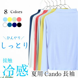 日本製 接触冷感Cando 短めハイネック 綿100％ 長袖 春夏用 レディース 重ね着用 インナー カットソー おしゃれ おすすめ 薄手 コーデ ゴルフ スポーツ 冷感 tシャツ コットン uv 日焼け止め 白 黒 母の日 ボトルネック タートル シアートップス メッシュ 作業 仕事 涼しい