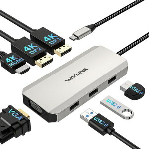 WAVLINK USB C�h�b�N�N�A�b�h���j�^�[�A7-In-1���b�v�g�b�v�h�b�L���O�X�e�[�V�����A�f���A��4K DP�A4K HDMI�A1080P VGA�AMacBook�ADell XPS�ALenovo Thinkpad�AHP�m�[�g�p�\�R���p480Mbps