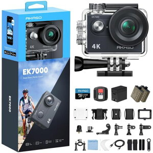 AKASO �A�N�V�����J���� EK7000 4K 2000����f 64GB�������J�[�h�t�� �����J���� WiFi���� �O���}�C�N�Ή� 40M�h�� HDMI�o�� 170�x�L�p�����Y �����R���t�� 1050mAh�o�b�e���[2�t�� �A�N�V�����J��