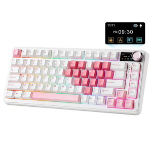 YUNZII B75 PRO MAX QMK/VIA ���C�����X���J�j�J���L�[�{�[�h 75%�p��z�� �f�B�X�v���C�ƃm�u�t�� �z�b�g�X���b�v�\ �K�X�P�b�g�\�� �����ς݃X�C�b�` 3���[�h�ڑ� (Bluetooth/Type-C/2.4G)