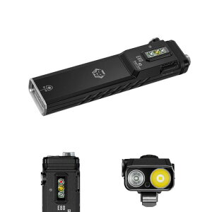 RovyVon E80s LED �����d�� ���� EDC �t���b�V�����C�g USB-C �[�d�� 1800 ���[���� ���F���A������ UV �O�ʃ��C�g(��/�� / 365nm UV �T�C�h���C�g)�A���O���\�ȑo�����|�P�b�g�N���b�v(�u���b�N)
