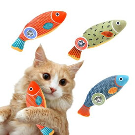 猫用おもちゃ 3点セット 鯉魚型 ぬいぐるみ キャットニップ&マタタビ入り 静音マイクロサウンド搭載 柔らか素材 一人遊び 運動不足解消 ストレス軽減 子猫から成猫まで対応