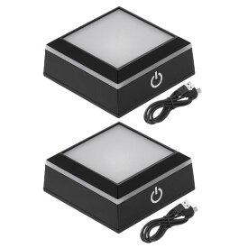 PATIKIL 2個 LED ライトベース 滑り止めスクエアディスプレイスタンド LED 6照明モード マルチカラー ガラスボール 3D 水晶 黒