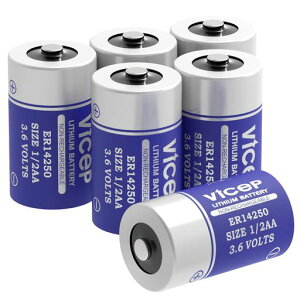 ViCep 6�� ER14250 3.6V 1/2AA ���`�E���d�r�����`�I�j�����`�E���d�r1200mAh XL-050F LS14250 �Ή� �z�[���Z�L�����e�B�V�X�e���A���샂�j�^�[�A���[�^�[�ǂݎ��V�X�e�� �[�d�s��