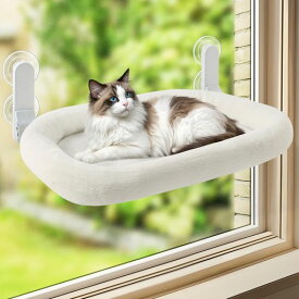 GUUSIIHOME折畳み式ねこハンモックねこベッドクッション曲線パイプ2025年新デザイン吸盤猫窓用ハンモック猫窓吸盤式ペットベッドねこネコ窓際マット通気メッシュ日光浴洗える猫用耐荷重…
