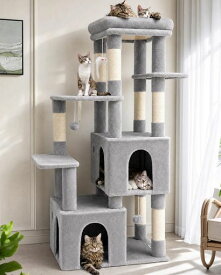 Globlazer F61 キャットタワー 大型猫用 多頭飼い 据え置き 多機能 付き ハンモック 見晴台 強い安定性 簡単に登れる ライトグレー