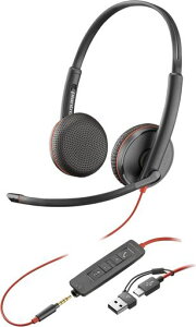 Poly Blackwire 3225�X�e���IUSB-C�w�b�h�Z�b�g + 3.5mm�v���O + USB-C/A�A�_�v�^�[�B