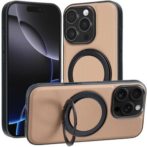 �yLANFYO�zIPHONE 16 PRO MAX �p �P�[�X 360° ��]�}�O�l�b�g�X�^���h���� �A�C�t�H��16�v�� �}�b�N�X �X�}�z�P�[�X PU���U�[ �}�b�g �w��h�~ �S�ʕی� �ϏՌ� IPHONE16PROMAX �J�o�[(�J�[�L�F)
