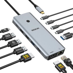 MOKiN�h�b�L���O�X�e�[�V�����y13-in-1�f���A��4K�o�́zUSB-C�n�u2HDMI4K@60Hz100WPD3.0�����[�d5Gbps�f�[�^�]���M�K�r�b�gLAN��ʐؑփL�[����Windows�Ή�