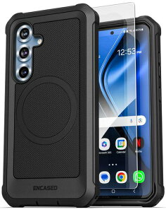 ENCASED �P�[�X �Ή��@�� Samsung Galaxy S25 Plus Falcon Shield MagSafe/Qi2�Ή� �ی�t�B������̌^ �����K���X 360�x�S�ʕی� �ϏՌ� �ČRMIL�K�i �^�t�P�[�X �u���b�N