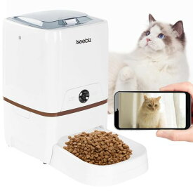 Iseebiz自動給餌器カメラ付き犬猫用5L大容量水洗い可能スマホ遠隔操作双方向音声一日6回給餌可能ペットフード10秒録音可ビデオカメラ日本語アプリ対応iOS/Android対応自動/手動給餌可見守り…