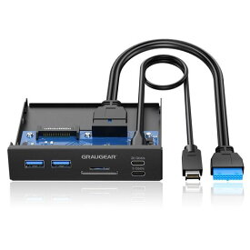 GRAUGEAR 20Gbps USB3.2 Gen2x2 Type-C 3.5インチベイ カードリーダー 内蔵型メモリカードリーダー/ライター 多機能PCマルチフロントパネルに搭載、6ポート USB-C ハブ、SD/MicroSD、USBポート 増設