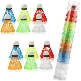 プラスチックバドミントンボール 12個セット ナイロン製 練習用シャトルコック 初心者向け 屋外対応 収納ケース付き
