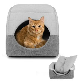 Wodondog猫ベッドペットベッド夏猫ハウスドーム型クッション型折り畳み2WAYホットカーペット対応ふわふわクッションマット付冬夏通年タイプ洗える寒さ対策小型犬猫用(Lグレー)