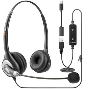 Wantek �w�b�h�Z�b�g �L�� �}�C�N�t�� USB Type-C ���� �m�C�Y�L�����Z�����O�}�C�N�t�� �I�����C������ PC�X�}�z�p�w�b�h�z�� Skype Zoom �I�����C������ Web��c �ݑ�Ζ� �Ɩ��p �����[�g���[�N