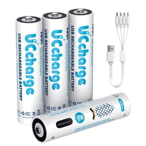 UCcharge �P4�d�r USB-C�[�d�� 4���`�E���C�I���o�b�e���[ �Z�b�g 900mWh (600mAh) 1.5V �P�l��e�ʓd�r�}���[�d TYPE-C�[�d�P�[�u���t�� ��1200��ȏ�g�p�\