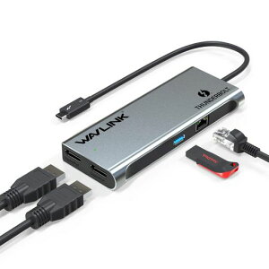 WAVLINK Thunderbolt 3 Mini Dock �h�b�L���O�X�e�[�V���� �f���A�� 4K/�ő�5K �f�B�X�v���C�o�� 2xDP�o�̓|�[�g THB3 USB-C�|�[�g USB3.0 A�|�[�g �M�K�r�b�g�C�[�T�l�b�g�|�[�g���� Windows