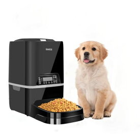 Iseebiz自動給餌器猫犬ペット自動餌やり機中小型犬用5L大容量自動餌遣り器2way給電タイマー式定時定量1日4食ペットフィーダーお手入れ簡単音声録音機能給餌器留守番対策ホワイト(黒)