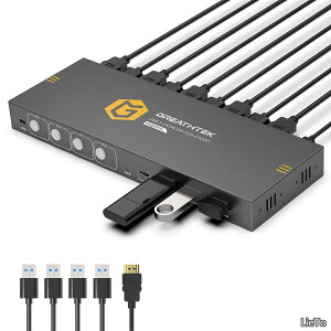�y���������zKVM�X�C�b�` HDMI�A�t��USB3.0�|�[�g�A4���PC�R���s���[�^��1��̃��j�^�����L�AKVM 4���� �ؑ֊�A4K@60Hz�Ή��A�h���C�o�s�v�A�v���O�A���h�v���C