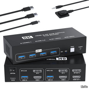 �y���������zHDMI+DisplayPort KVM�X�C�b�` 2����2�o�� PC 2�䃂�j�^�[2�� KVM �ؑ֊� �p�\�R��2�䃂�j�^�[2��؂�ւ� 4��USB 3.0�|�[�g �L�[�{�[�h/�}�E�X/�v�����^�[/���̃f�o�C�X�Ή� �p�\�R����
